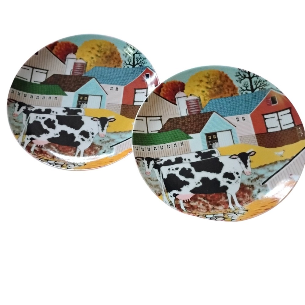 Artmark Chicago Ltd Farmhouse Cow Decorative Plates Set of 2 Made in Japan 6.5in